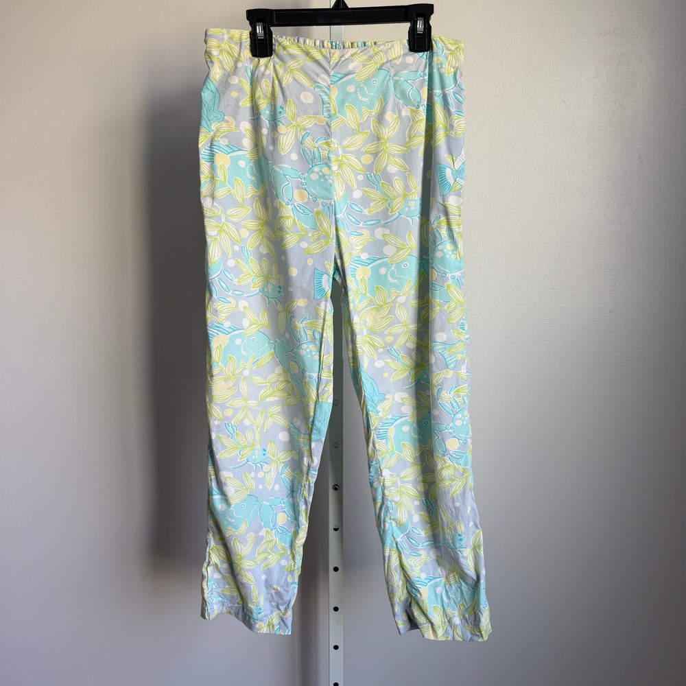 Courtenay Stretch Floral Print Pants Blue Green Size 10‎ Cotton Blend